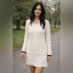 BARBOUR | Cream White Winter Tartan Etal Cable Knit Sweater Dress Sz. 16